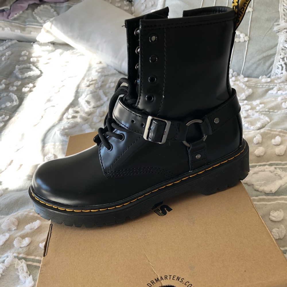 Black Doc Marten Buckle Combat Boots